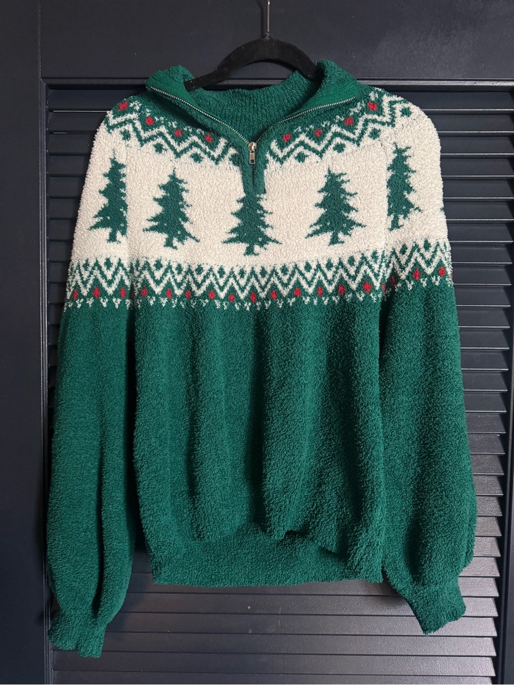 Pink Lily Christmas Tree Sherpa Quarter-Zip Pullover | Small